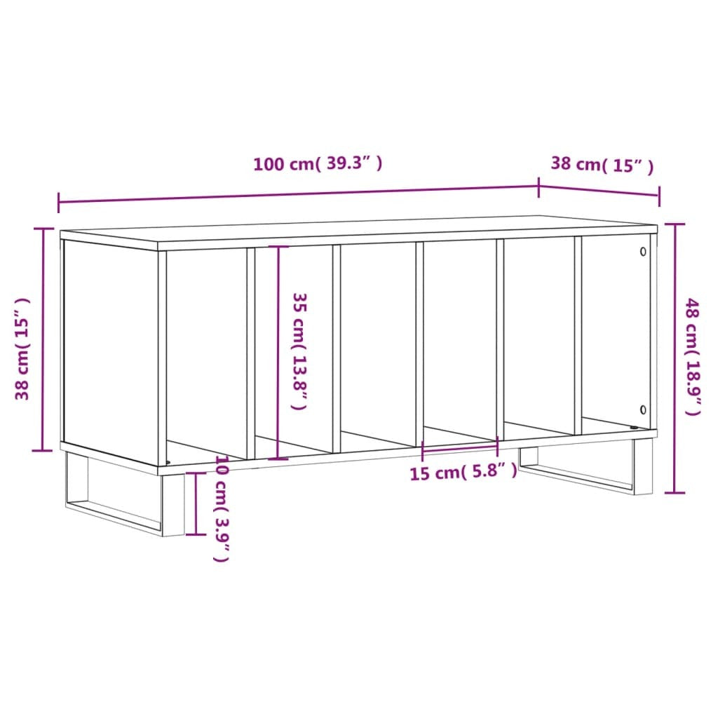 Record Cabinet Black 100x38x48 cm Engineered Wood