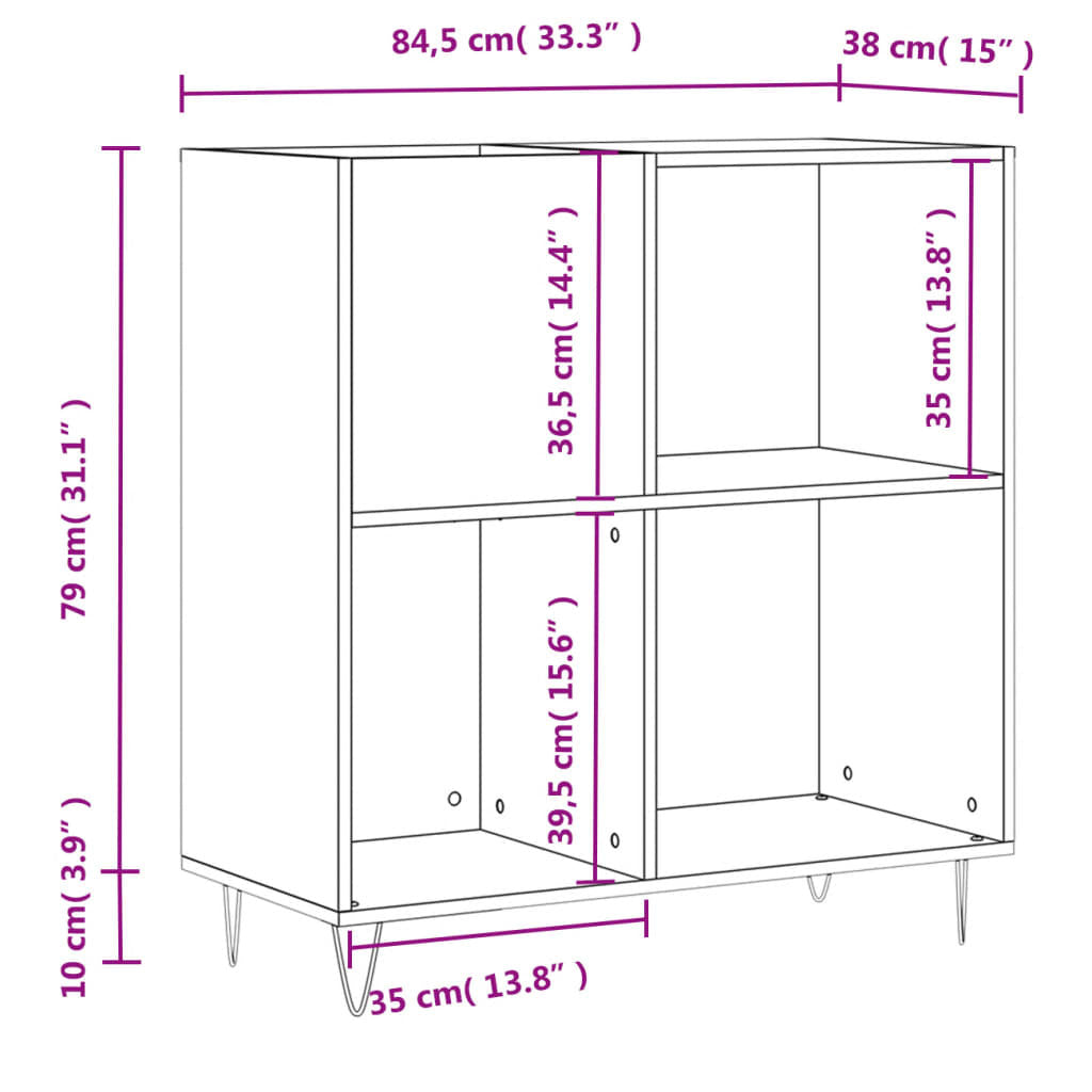 Record Cabinet Black 84.5x38x89 cm Engineered Wood