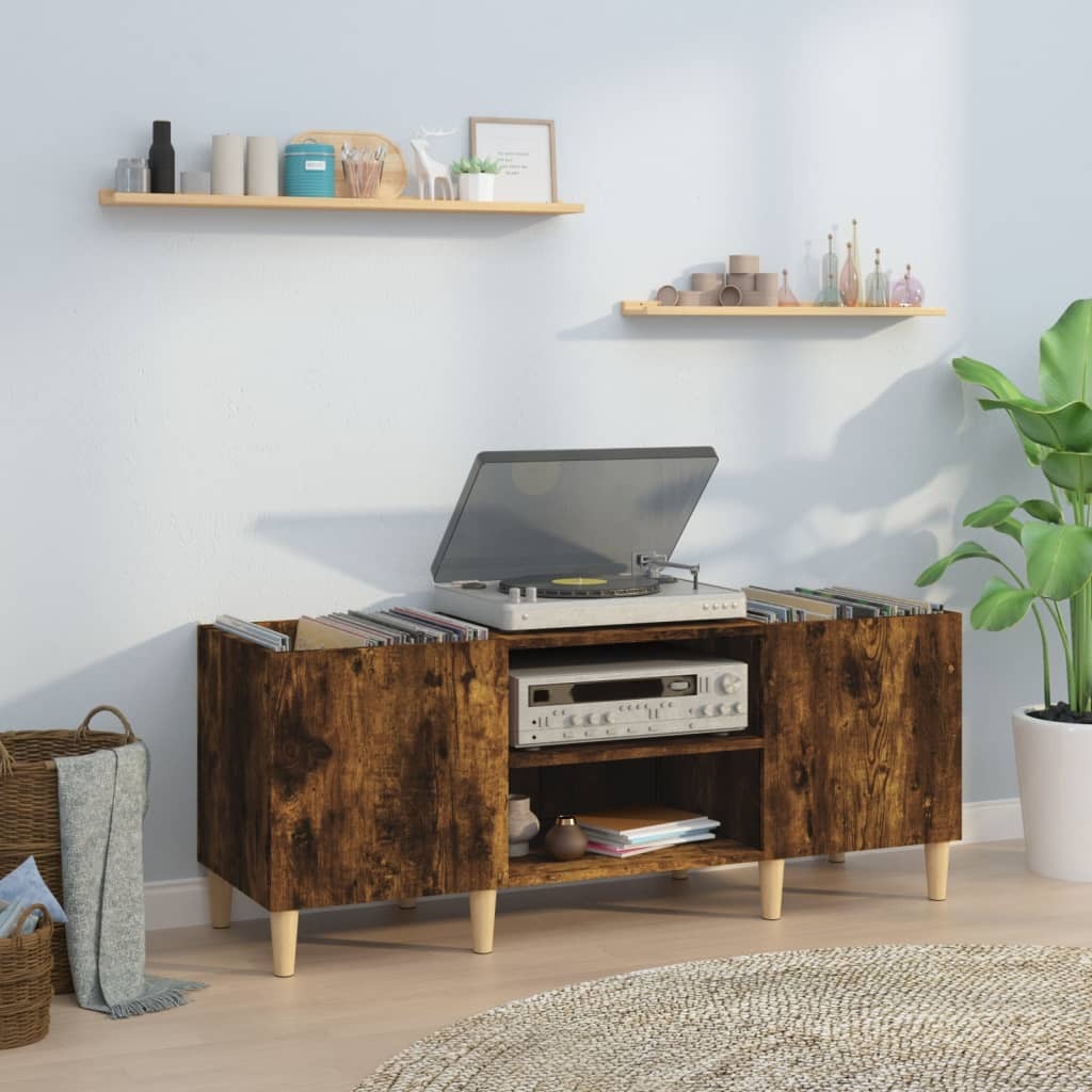 Record Cabinet Smoked Oak 121x38x48 cm Engineered Wood