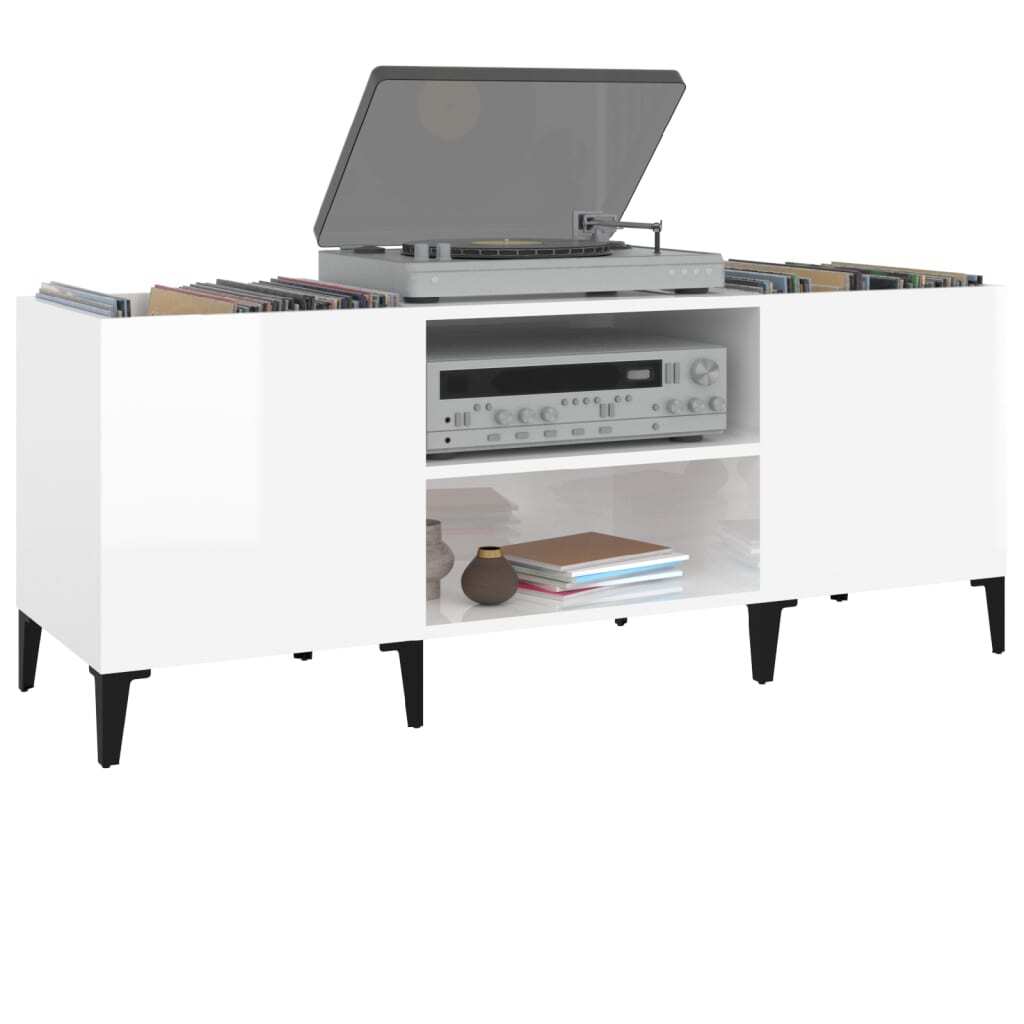 Record Cabinet White 121x38x48 cm Engineered Wood