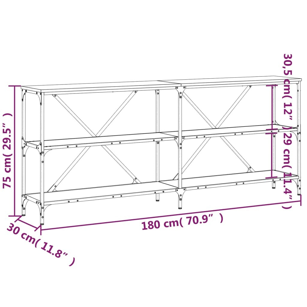 Console Table Black 180x30x75 cm Engineered Wood and Iron