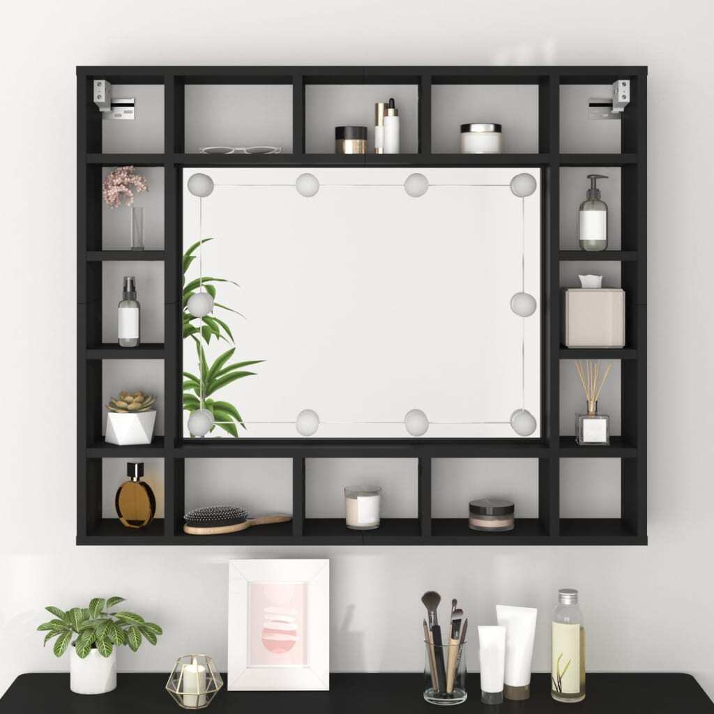 LED Mirror Cabinet Black 91x15x76.5 cm