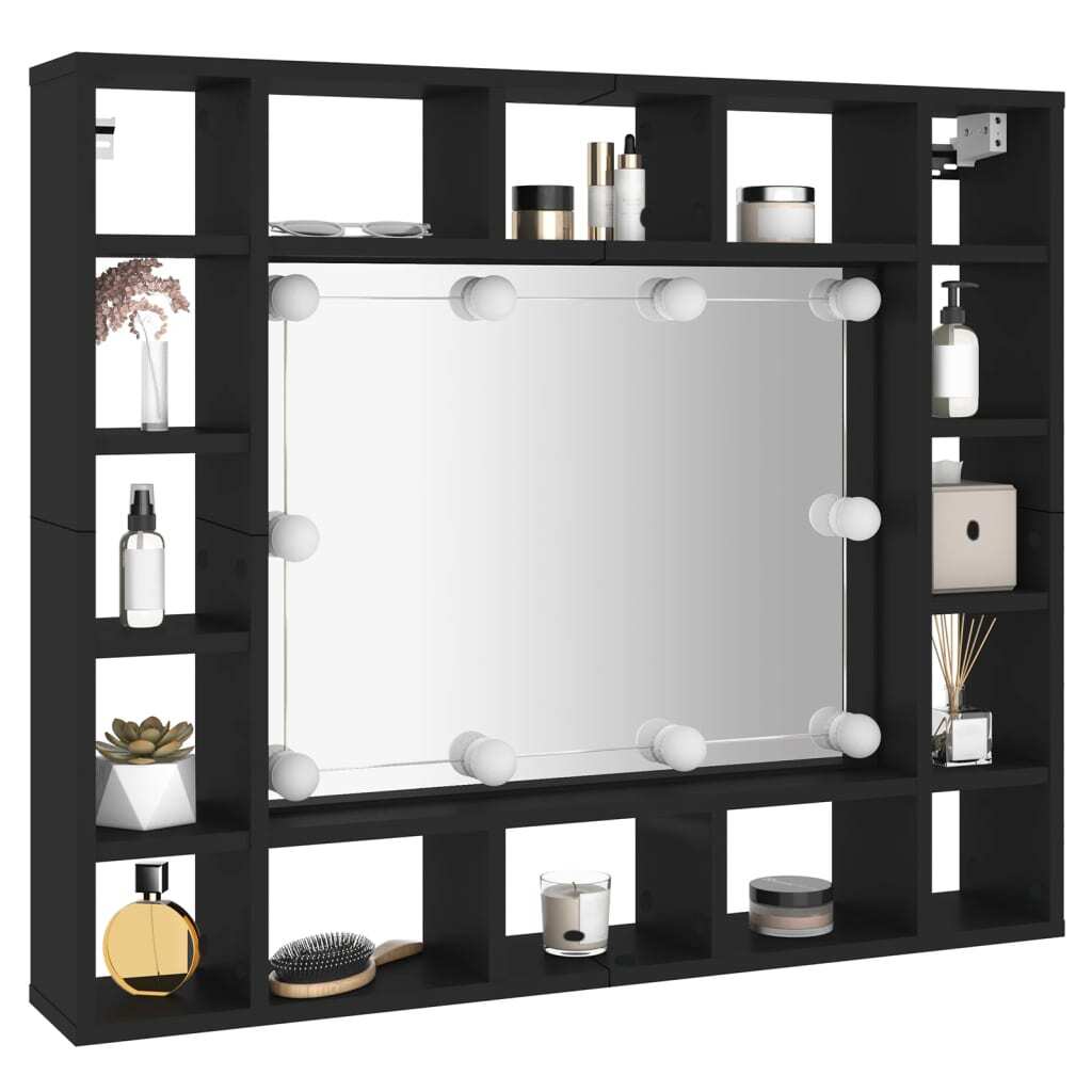 LED Mirror Cabinet Black 91x15x76.5 cm