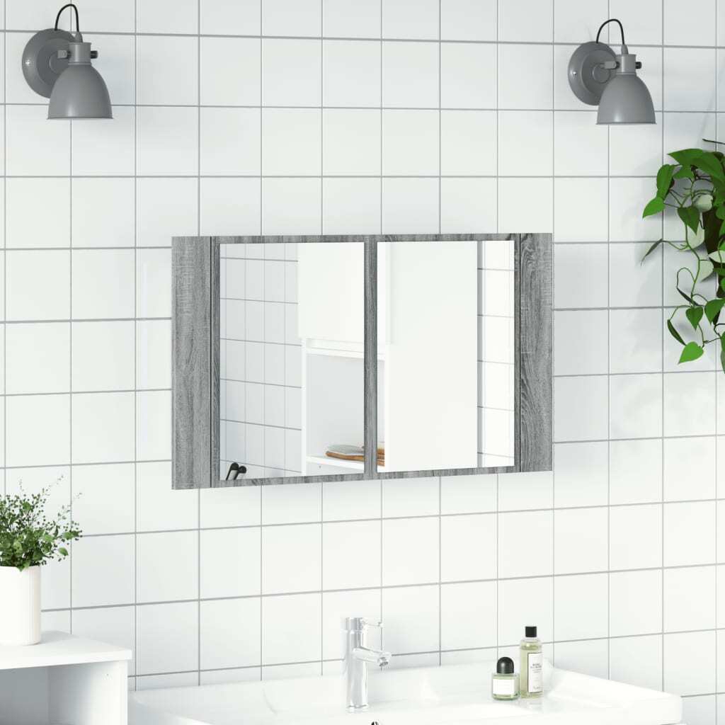 LED Bathroom Mirror Cabinet Grey Sonoma 80x12x45 cm Acrylic