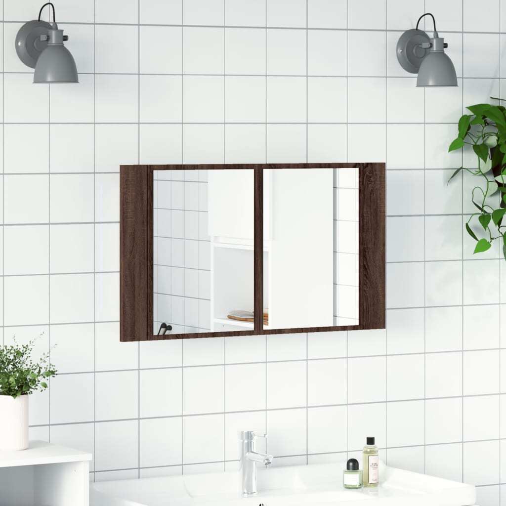 LED Bathroom Mirror Cabinet Brown Oak 80x12x45 cm Acrylic