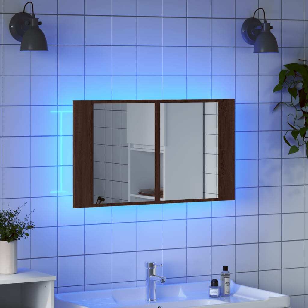 LED Bathroom Mirror Cabinet Brown Oak 80x12x45 cm Acrylic