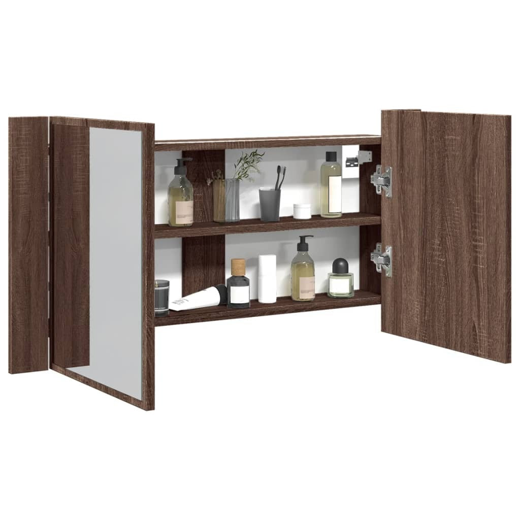 LED Bathroom Mirror Cabinet Brown Oak 90x12x45 cm Acrylic