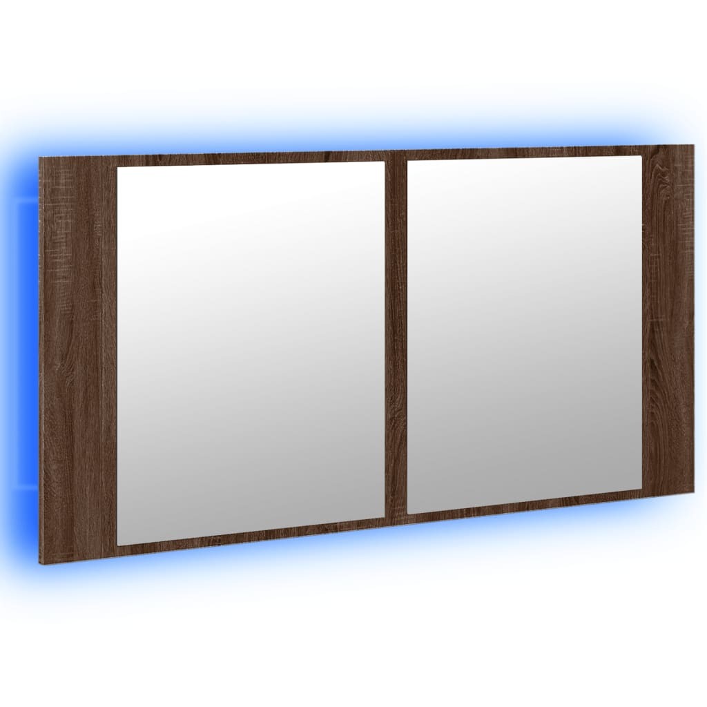 LED Bathroom Mirror Cabinet Brown Oak 90x12x45 cm Acrylic