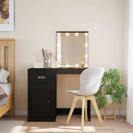 Dressing Table with LED Lights Black 90x42x132.5 cm