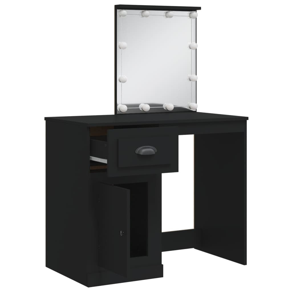 Dressing Table with LED Lights Black 90x42x132.5 cm