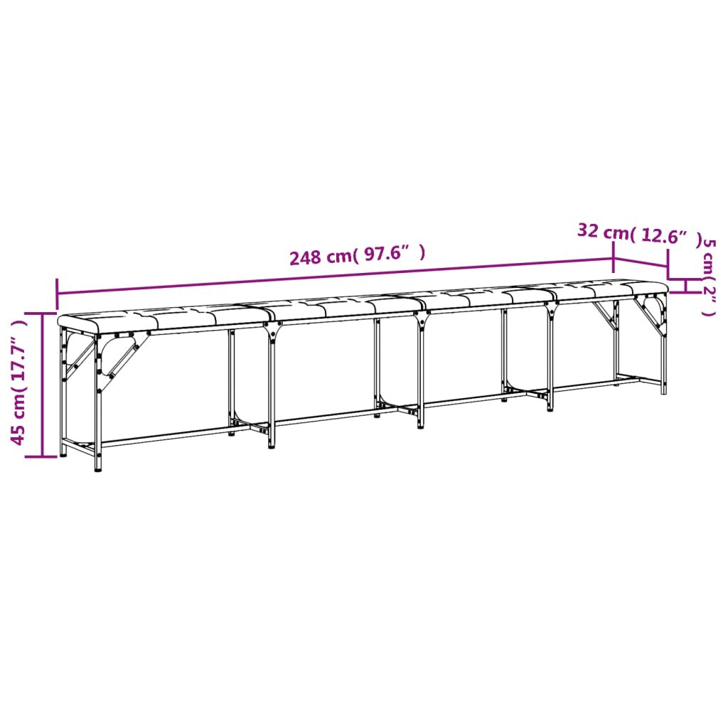 Dining Bench Black 248x32x45 cm Steel and Faux Leather