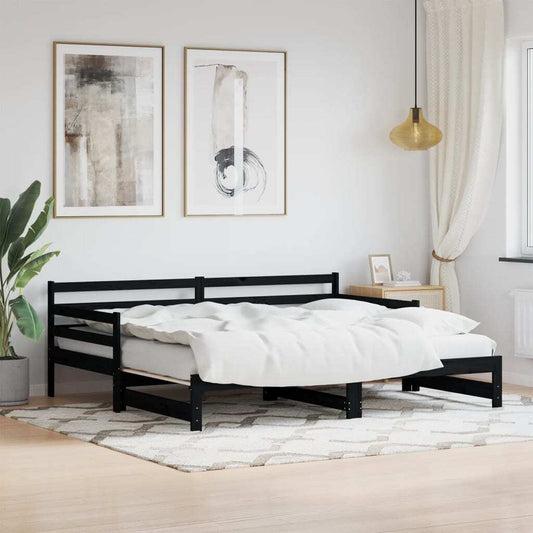 Daybed with Trundle without Mattress Black 80x200 cm Solid Wood