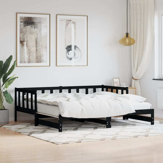 Day Bed with Trundle Black 90x200 cm Solid Wood Pine