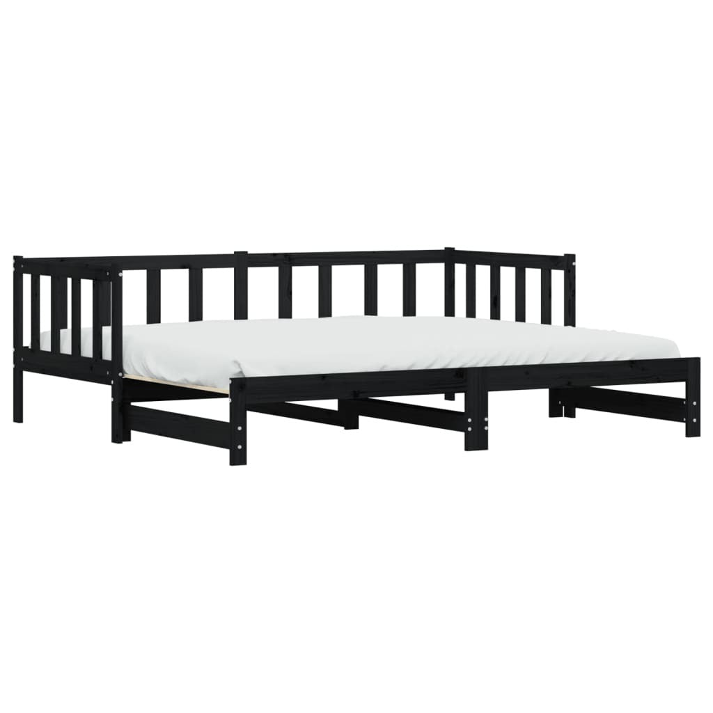 Day Bed with Trundle Black 90x200 cm Solid Wood Pine