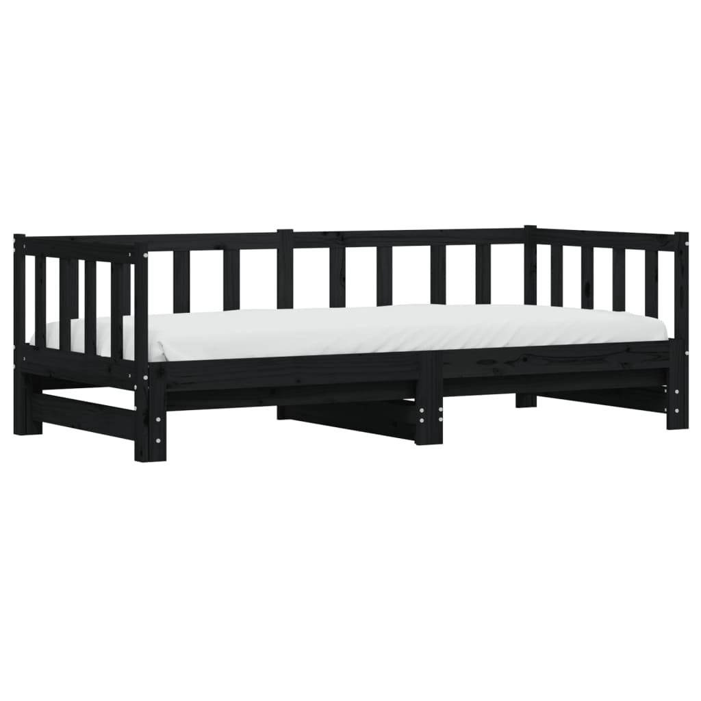 Day Bed with Trundle Black 90x200 cm Solid Wood Pine