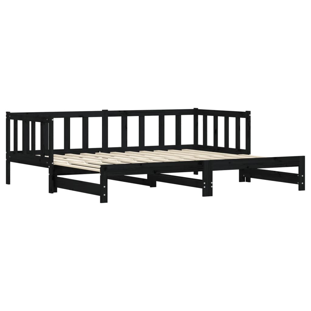 Day Bed with Trundle Black 90x200 cm Solid Wood Pine