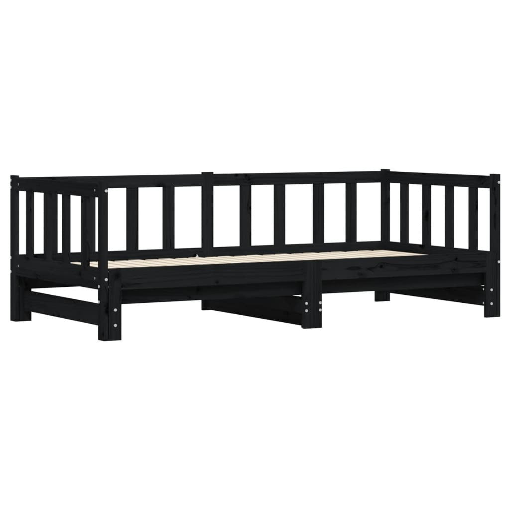 Day Bed with Trundle Black 90x200 cm Solid Wood Pine