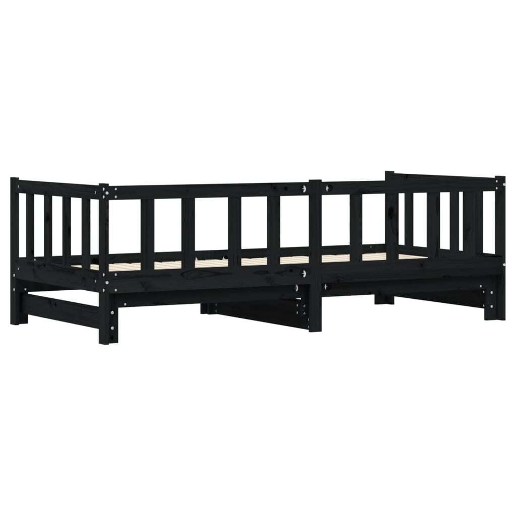 Day Bed with Trundle Black 90x200 cm Solid Wood Pine