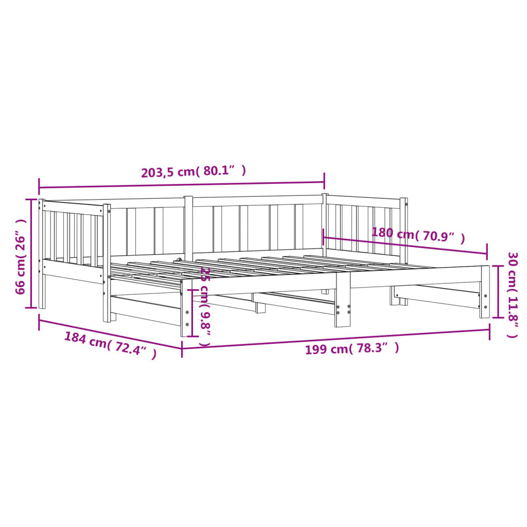 Day Bed with Trundle Black 90x200 cm Solid Wood Pine