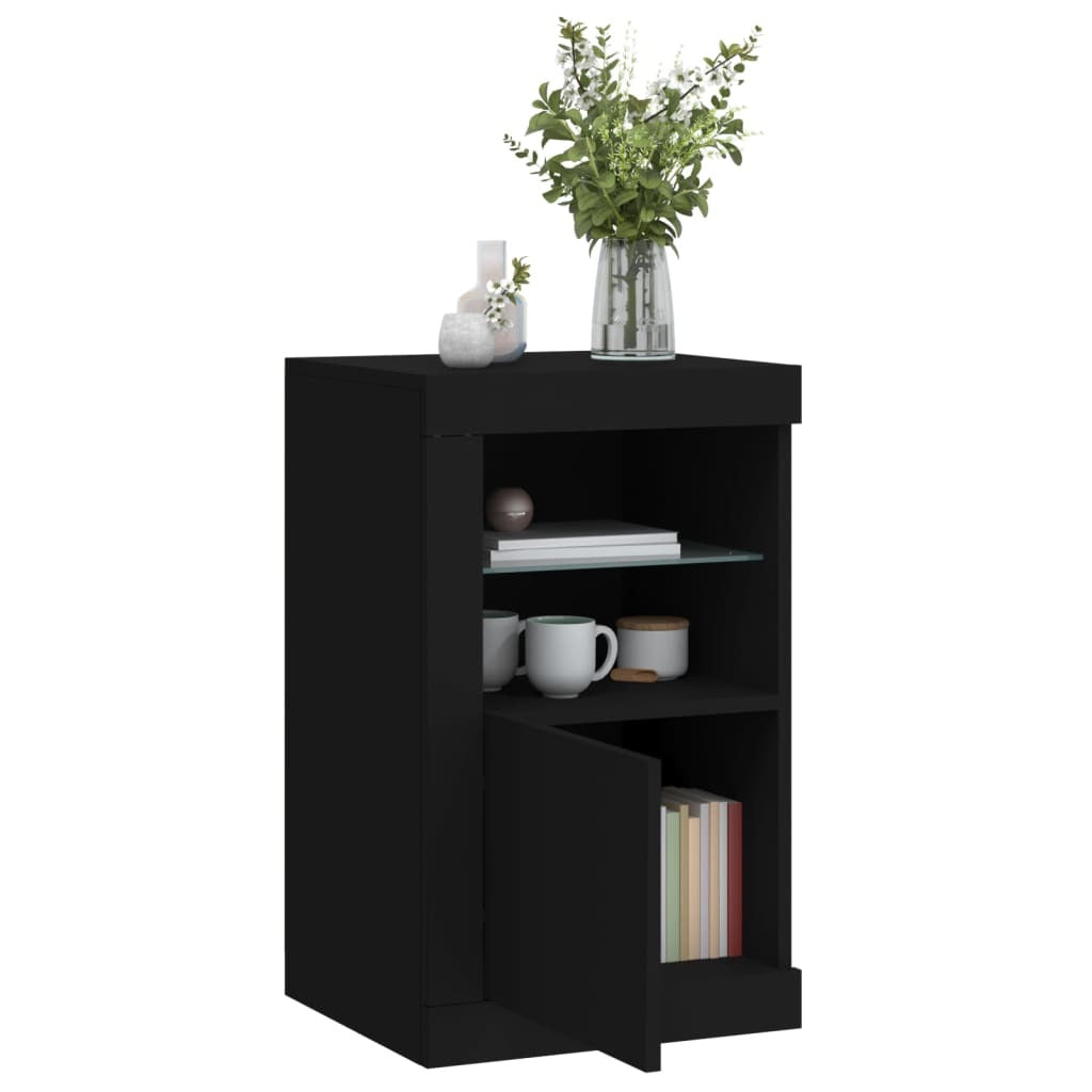 Side Cabinets with LED Lights 2 pcs Black Engineered Wood