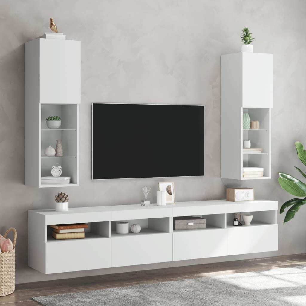 TV Cabinet with LED Lights White 30.5x30x102 cm