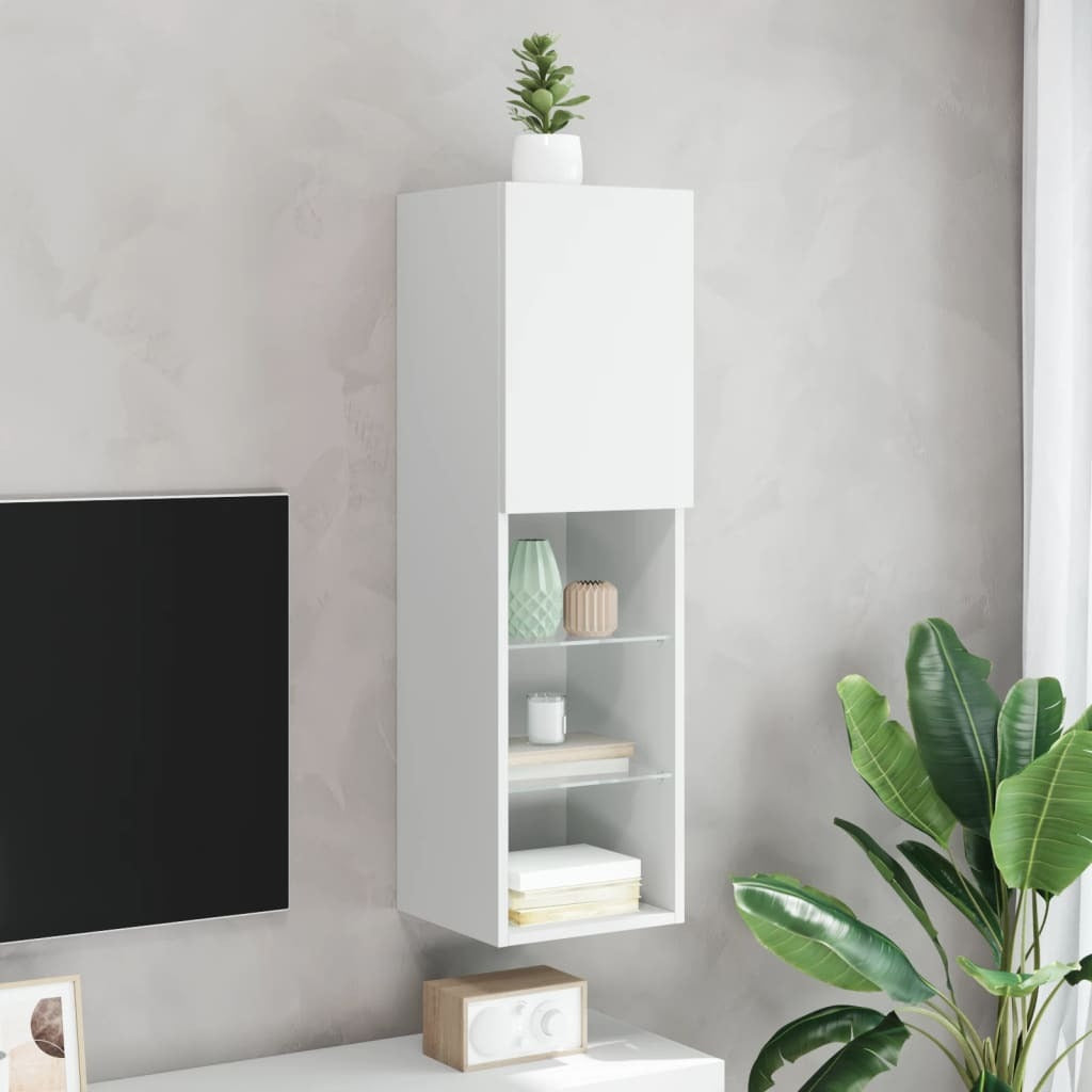 TV Cabinet with LED Lights White 30.5x30x102 cm