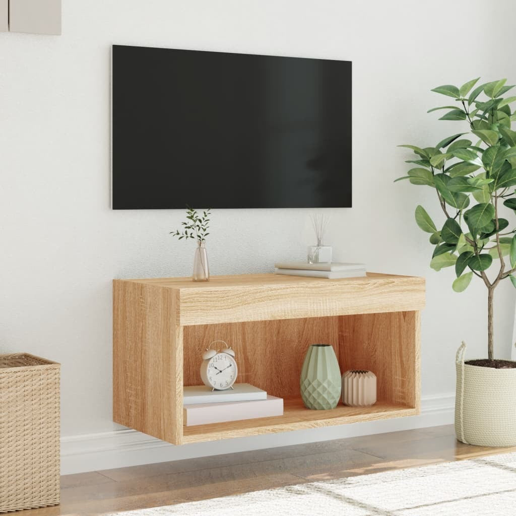 TV Cabinet with LED Lights Sonoma Oak 60x30x30 cm