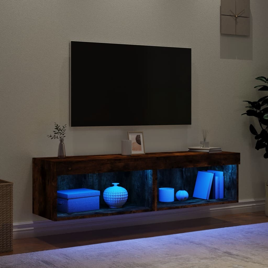 TV Cabinets with LED Lights 2 pcs Smoked Oak 60x30x30 cm