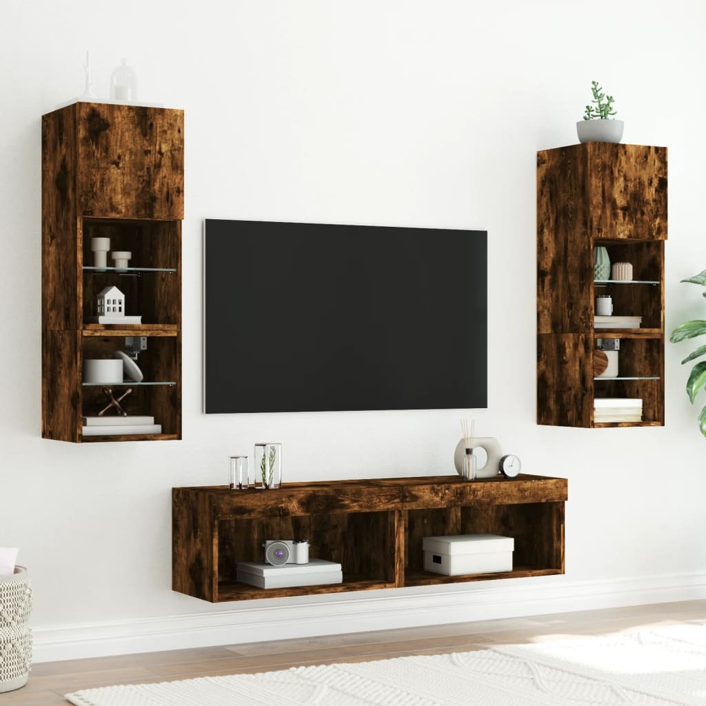 TV Cabinets with LED Lights 2 pcs Smoked Oak 60x30x30 cm