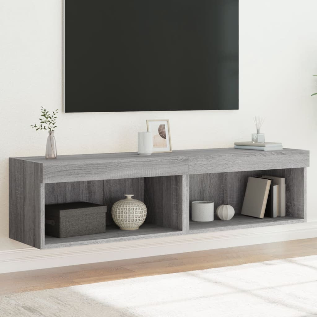 TV Cabinets with LED Lights 2 pcs Grey Sonoma 60x30x30 cm