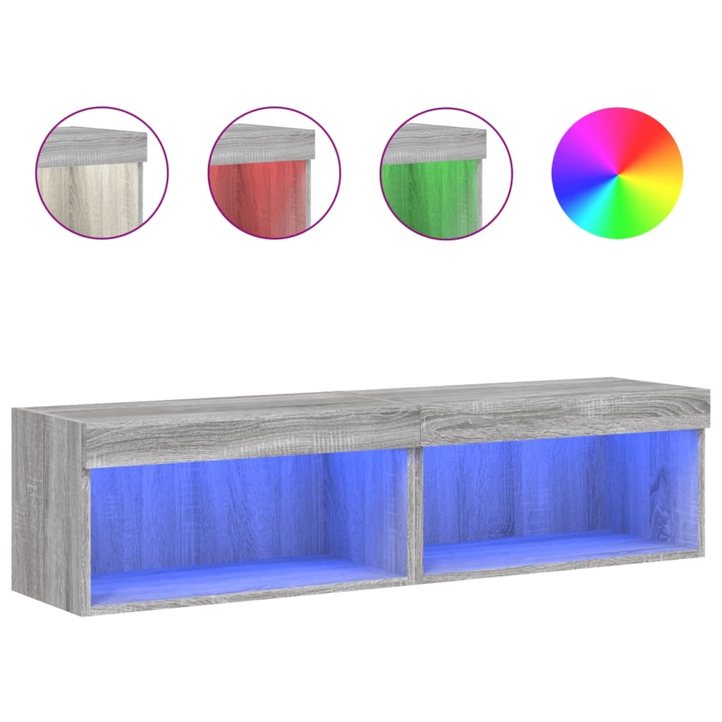 TV Cabinets with LED Lights 2 pcs Grey Sonoma 60x30x30 cm