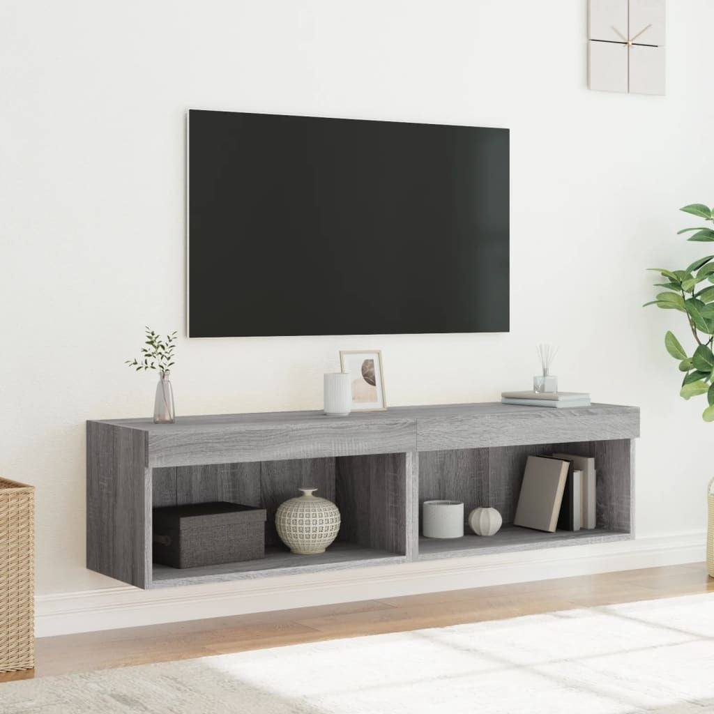 TV Cabinets with LED Lights 2 pcs Grey Sonoma 60x30x30 cm