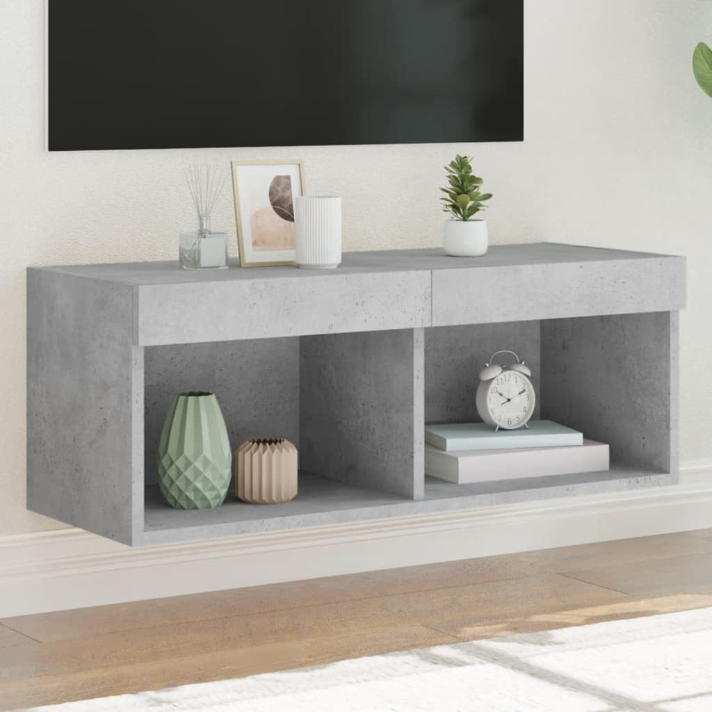 TV Cabinet with LED Lights Concrete Grey 80x30x30 cm