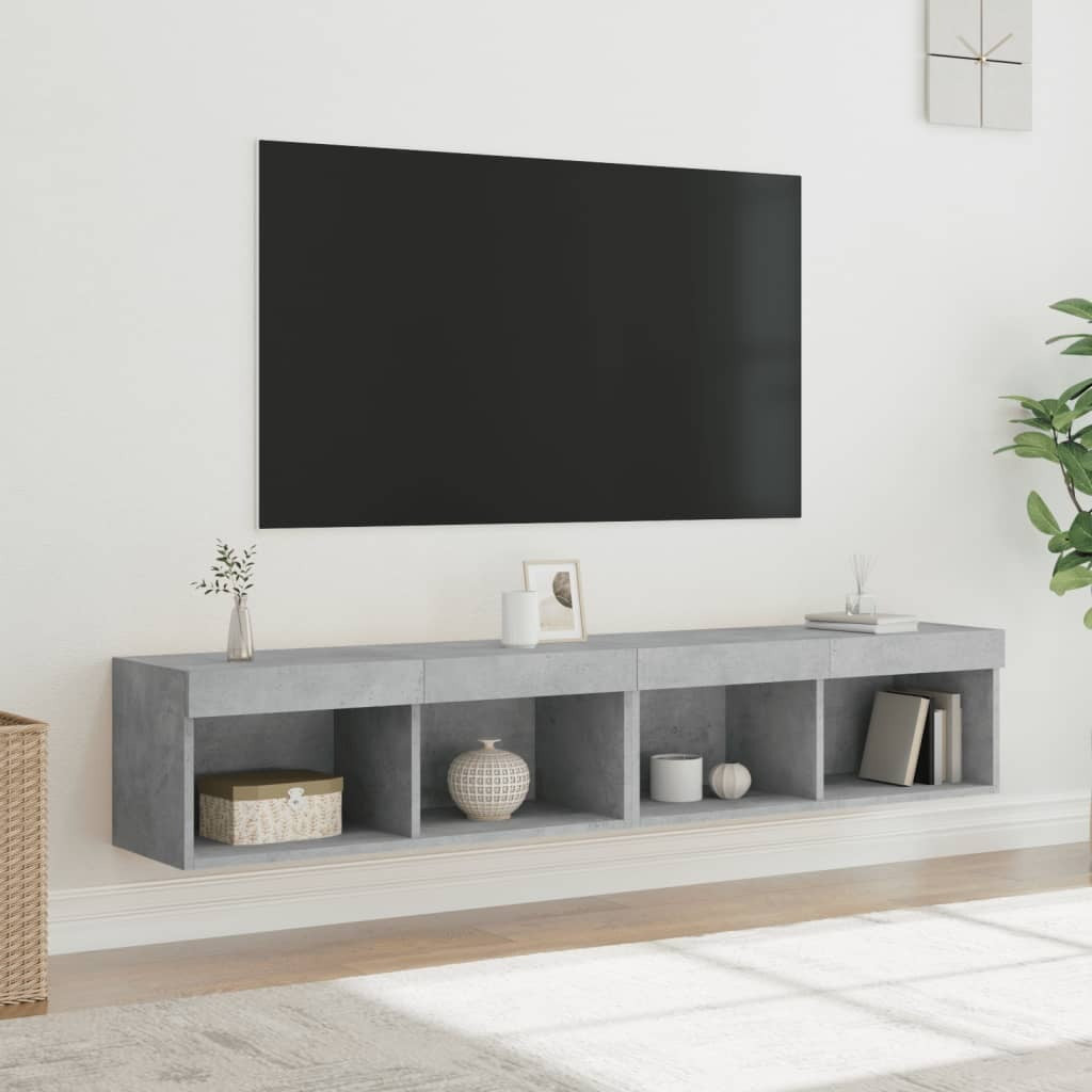TV Cabinets with LED Lights 2 pcs Concrete Grey 80x30x30 cm