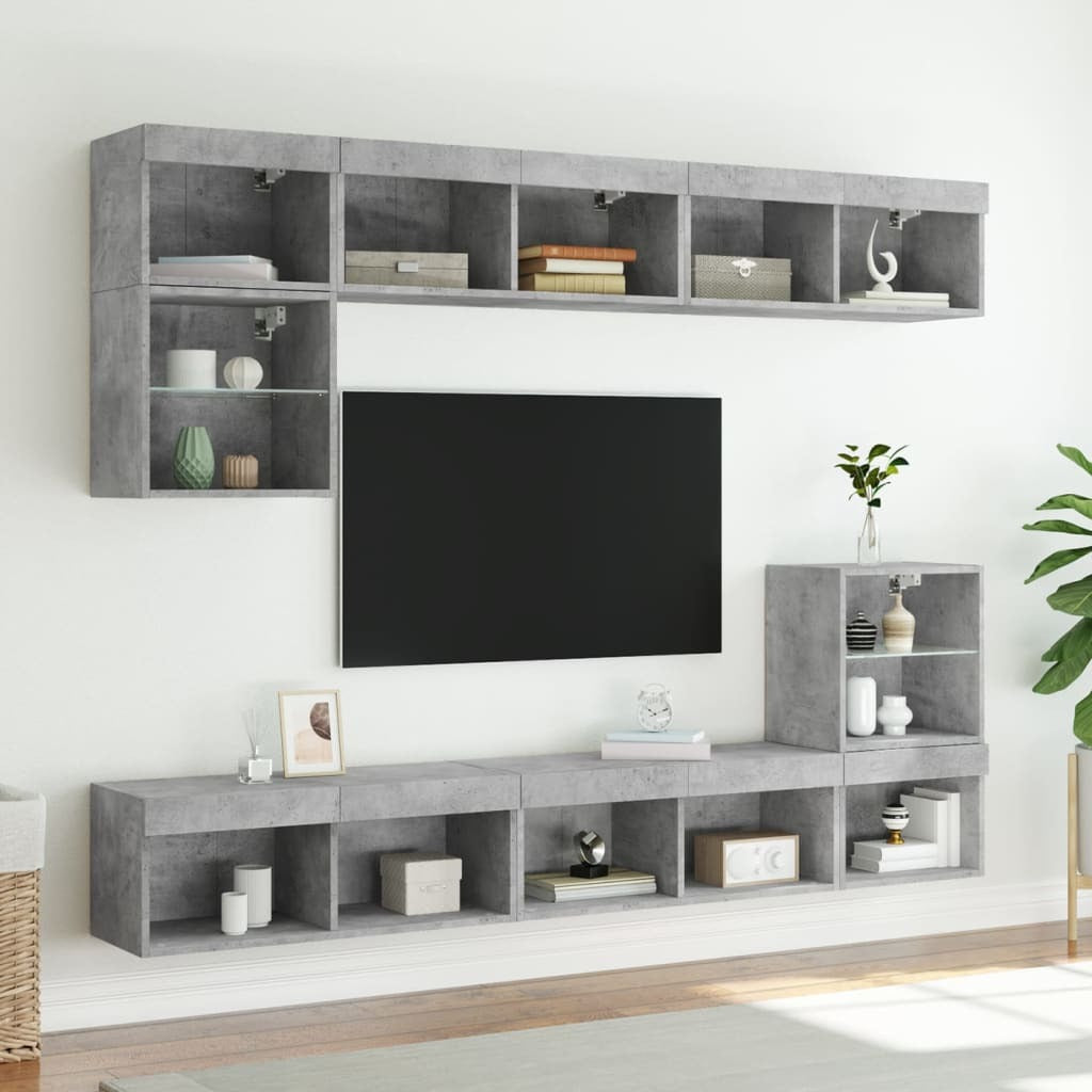TV Cabinets with LED Lights 2 pcs Concrete Grey 80x30x30 cm