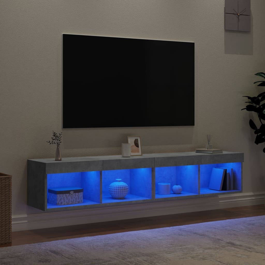 TV Cabinets with LED Lights 2 pcs Concrete Grey 80x30x30 cm