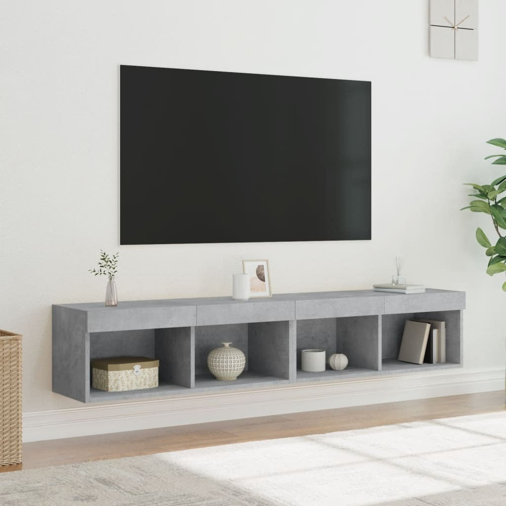 TV Cabinets with LED Lights 2 pcs Concrete Grey 80x30x30 cm