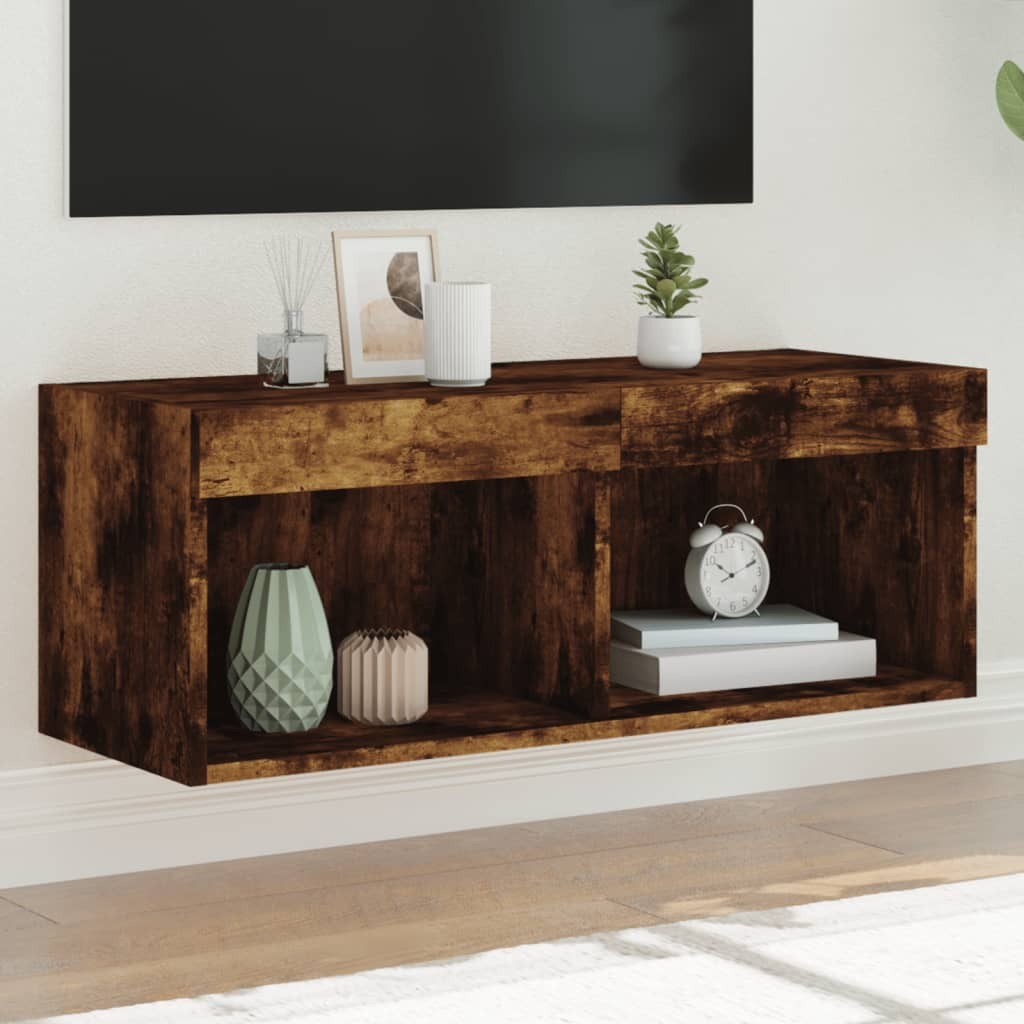 TV Cabinet with LED Lights Smoked Oak 80x30x30 cm