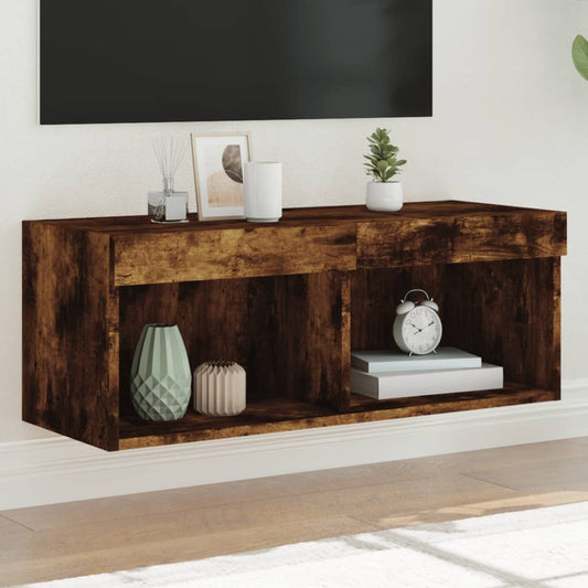 TV Cabinet with LED Lights Smoked Oak 80x30x30 cm