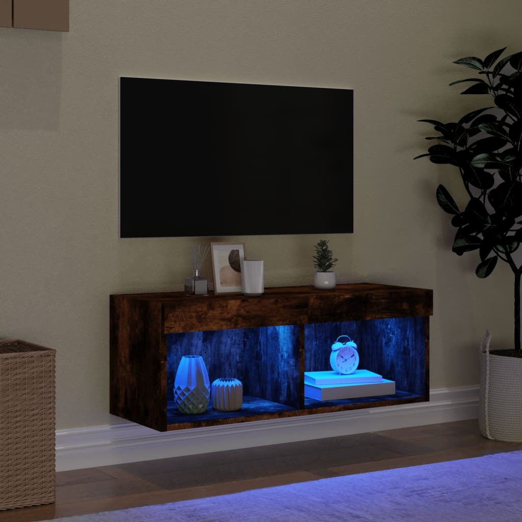 TV Cabinet with LED Lights Smoked Oak 80x30x30 cm