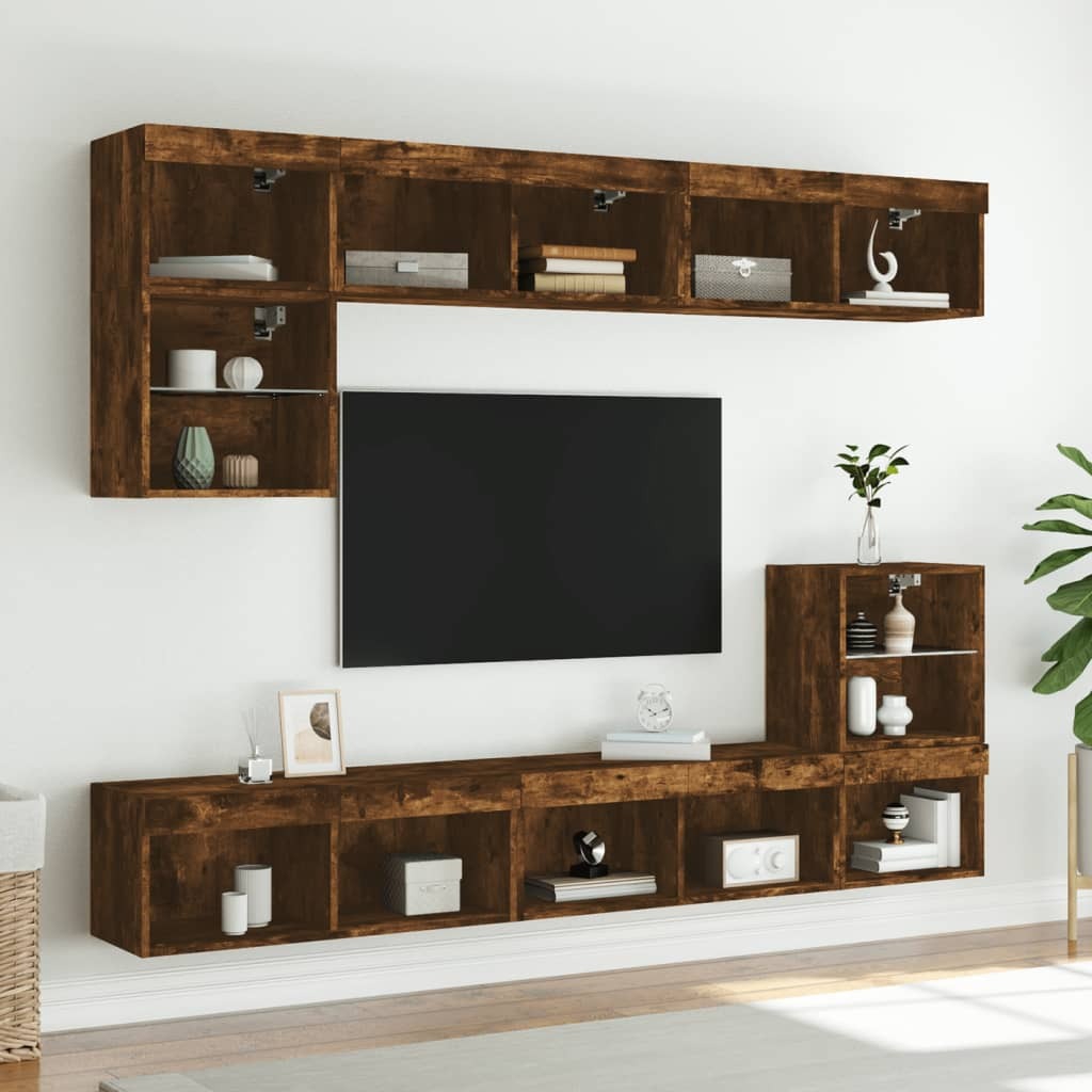 TV Cabinet with LED Lights Smoked Oak 80x30x30 cm