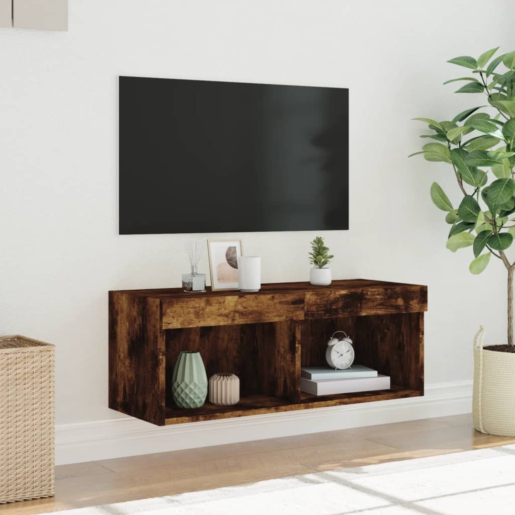 TV Cabinet with LED Lights Smoked Oak 80x30x30 cm