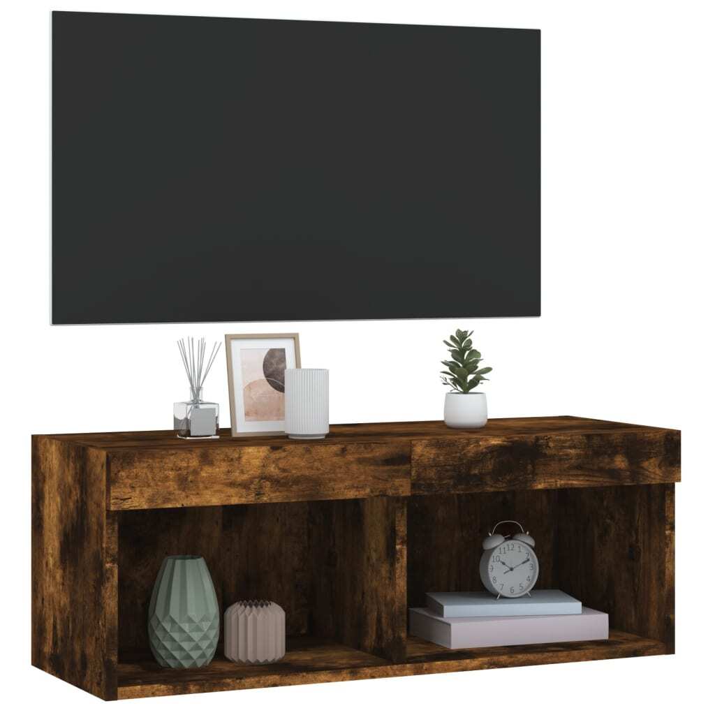 TV Cabinet with LED Lights Smoked Oak 80x30x30 cm