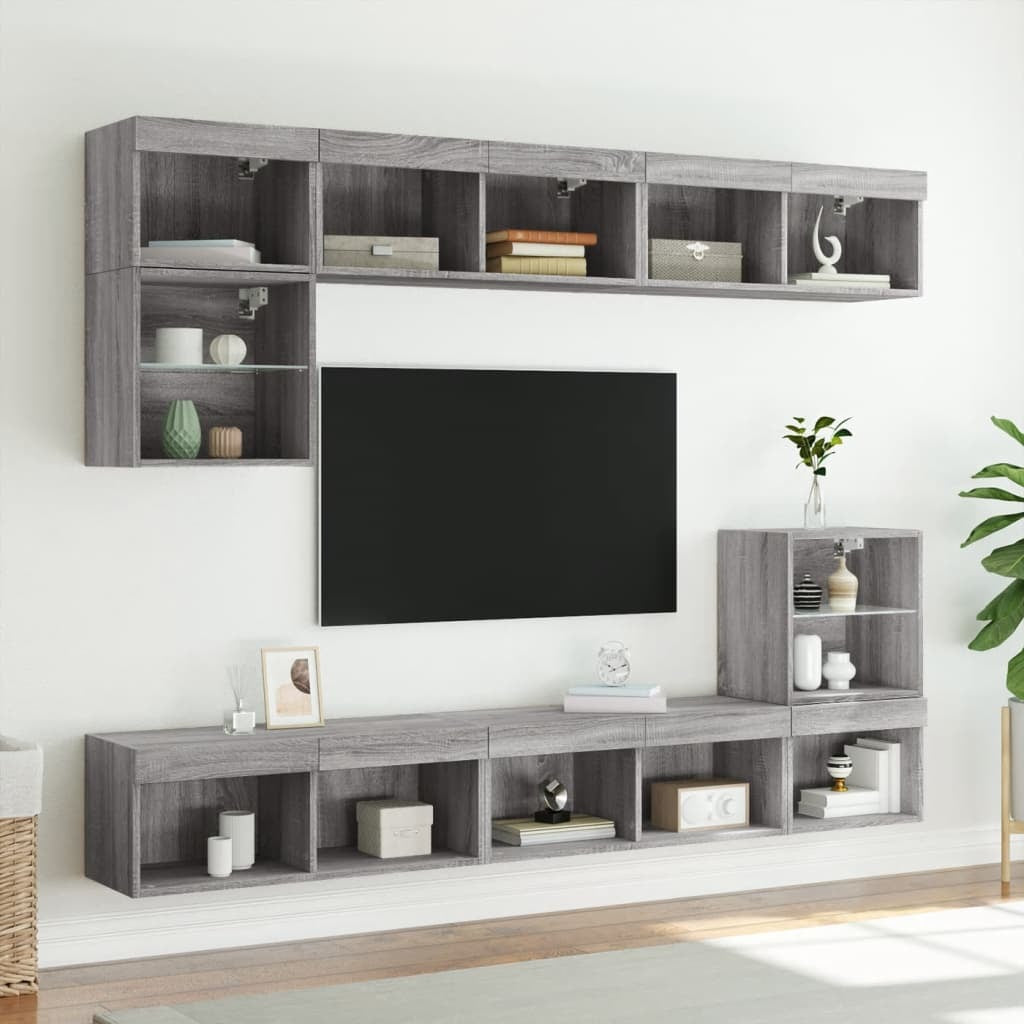 TV Cabinet with LED Lights Grey Sonoma 80x30x30 cm