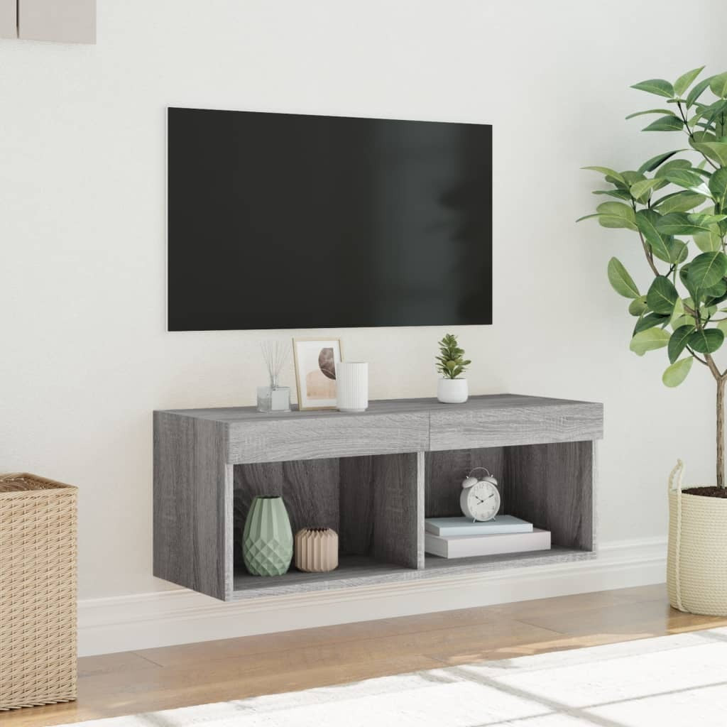 TV Cabinet with LED Lights Grey Sonoma 80x30x30 cm