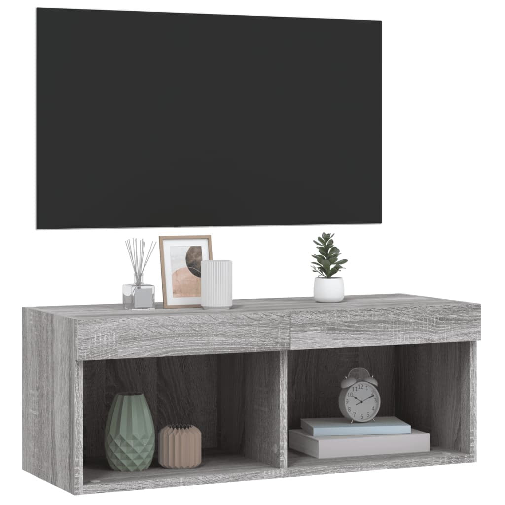 TV Cabinet with LED Lights Grey Sonoma 80x30x30 cm