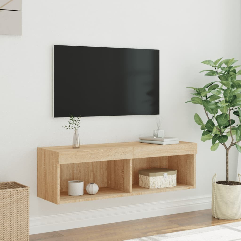 TV Cabinet with LED Lights Sonoma Oak 100x30x30 cm