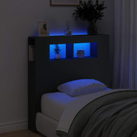 LED Headboard Black 100x18.5x103.5 cm Engineered Wood