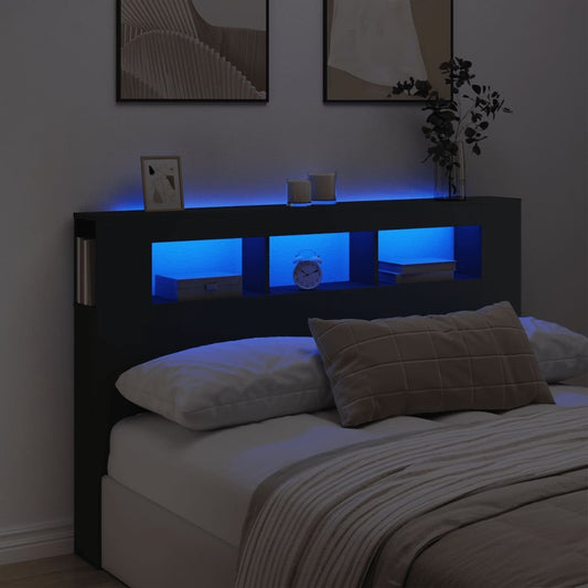 LED Headboard Black 160x18.5x103.5 cm Engineered Wood