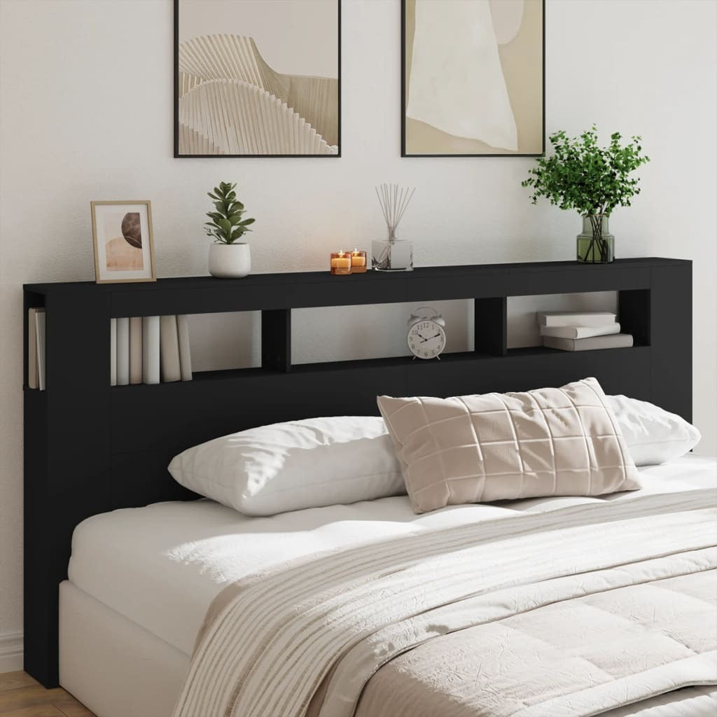 LED Headboard Black 220x18.5x103.5 cm Engineered Wood